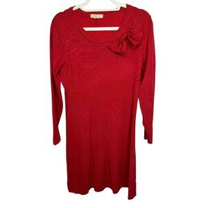 Appraisal Red Knit Sweater Dress Womens Large Bow Detail Workwear